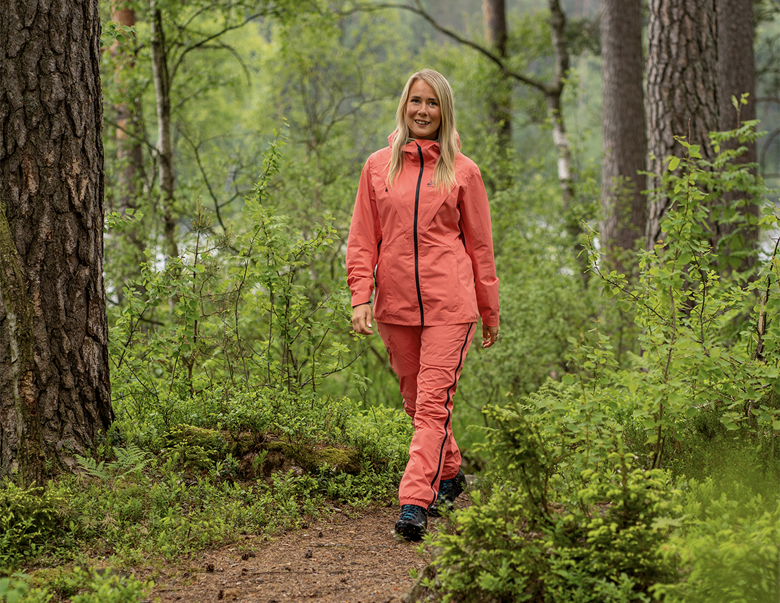 woman in forest typhoon jacket and pants pink.jpg